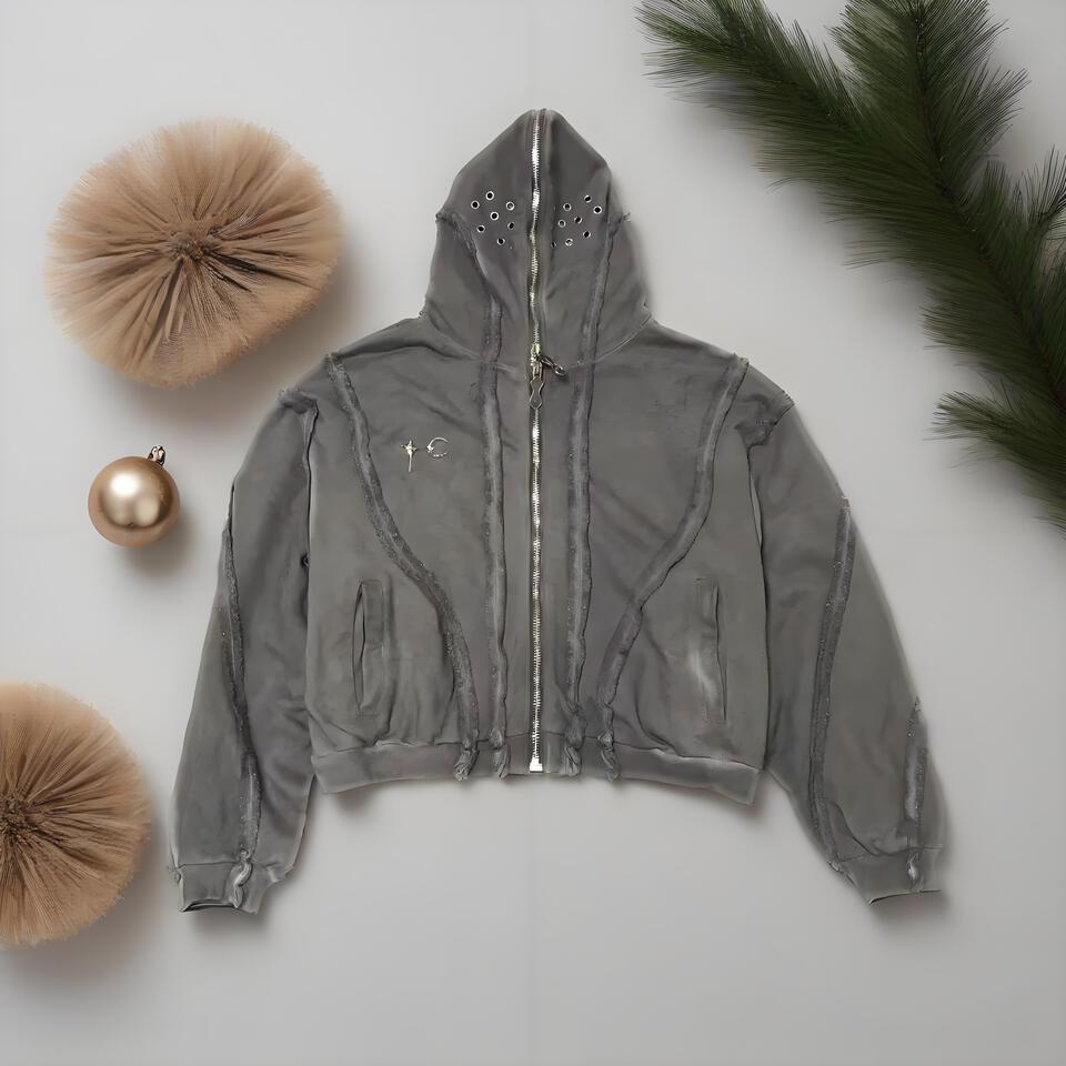 Rick Owens Deconstructed Hooded Coat In Grey