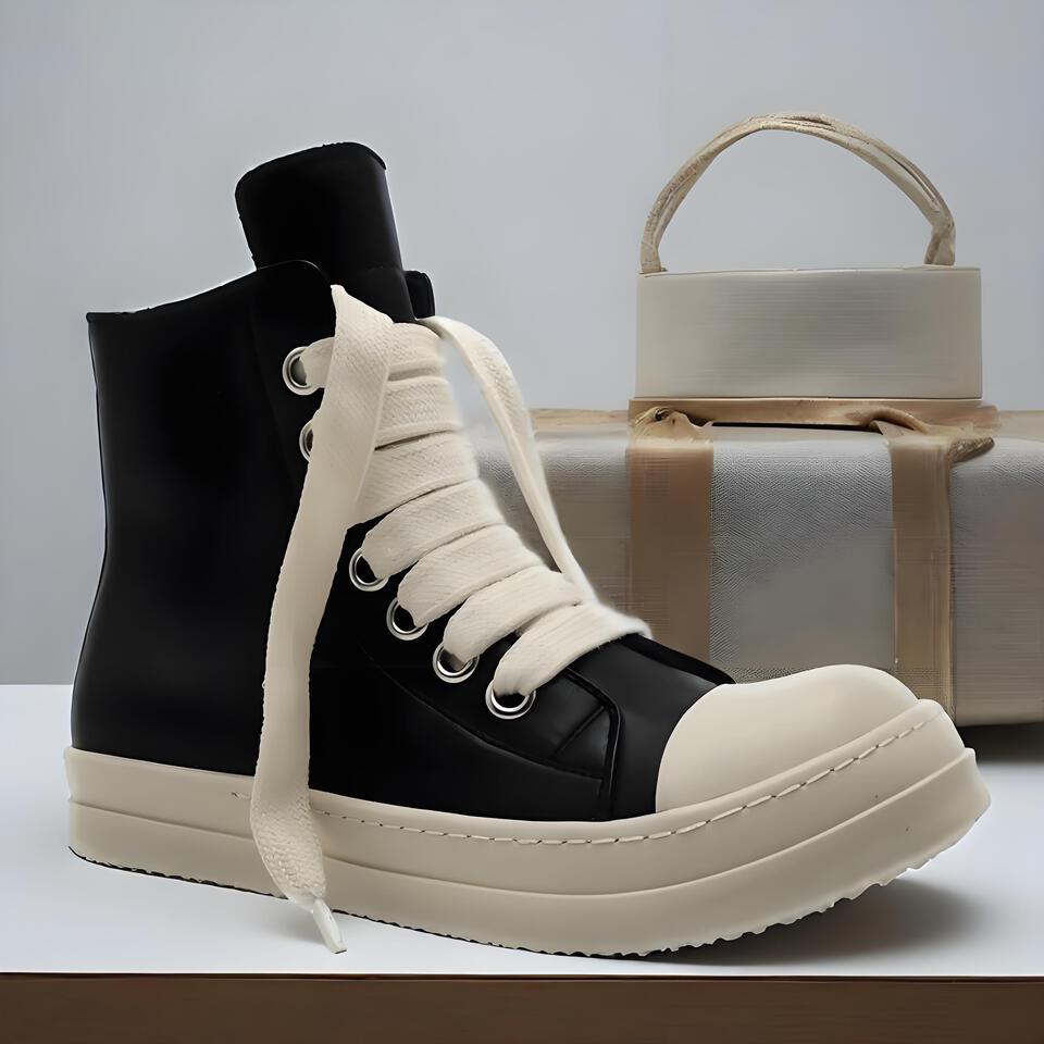 Rick Owens DRKSHDW Black White High-Top Leather Platform Sneakers