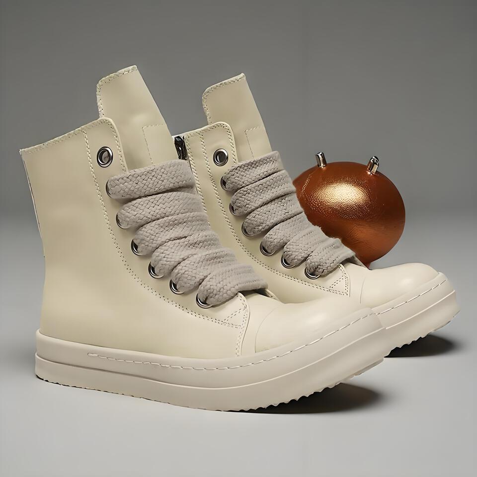 Rick Owens DRKSHDW High-Top White Leather Zipper Boots