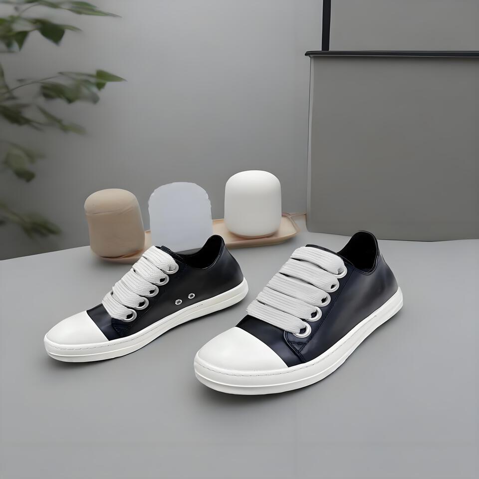 Rick Owens High Street Black White Leather Low-Top Chunky Sole Sneakers