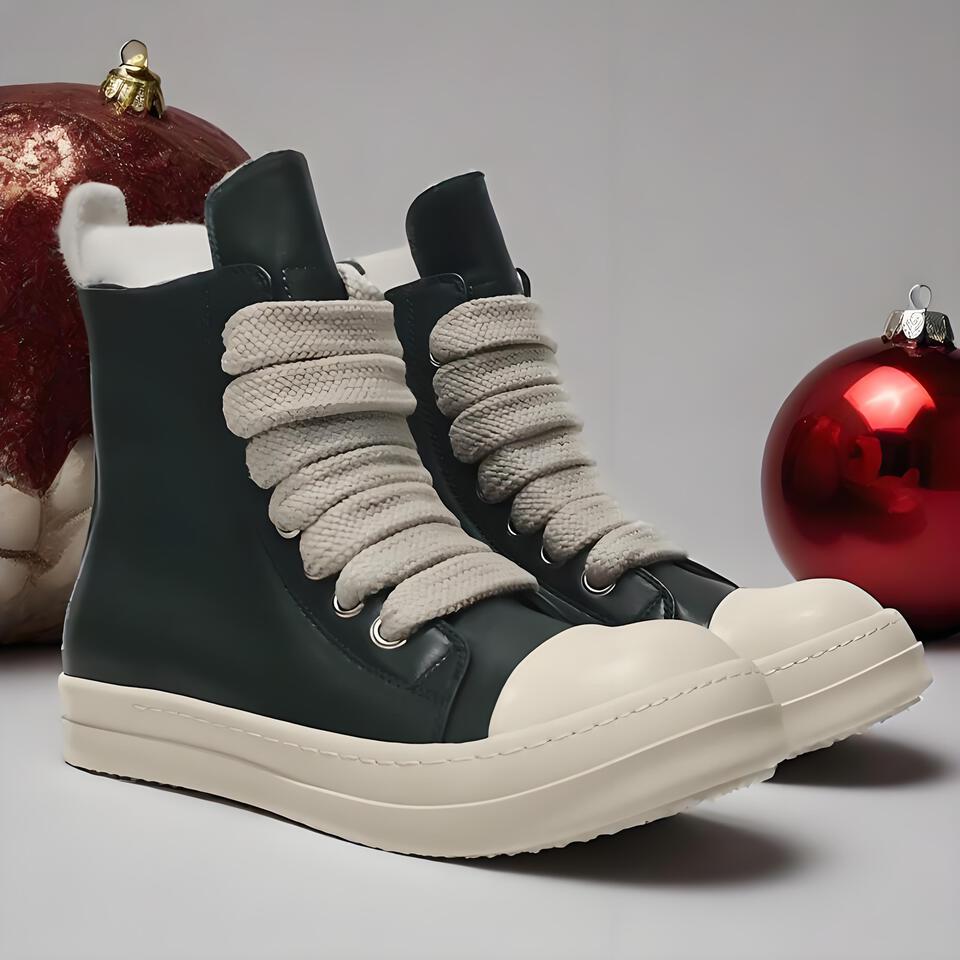 Rick Owens Ramones High-Top Green Leather Unisex Darksole Sneakers