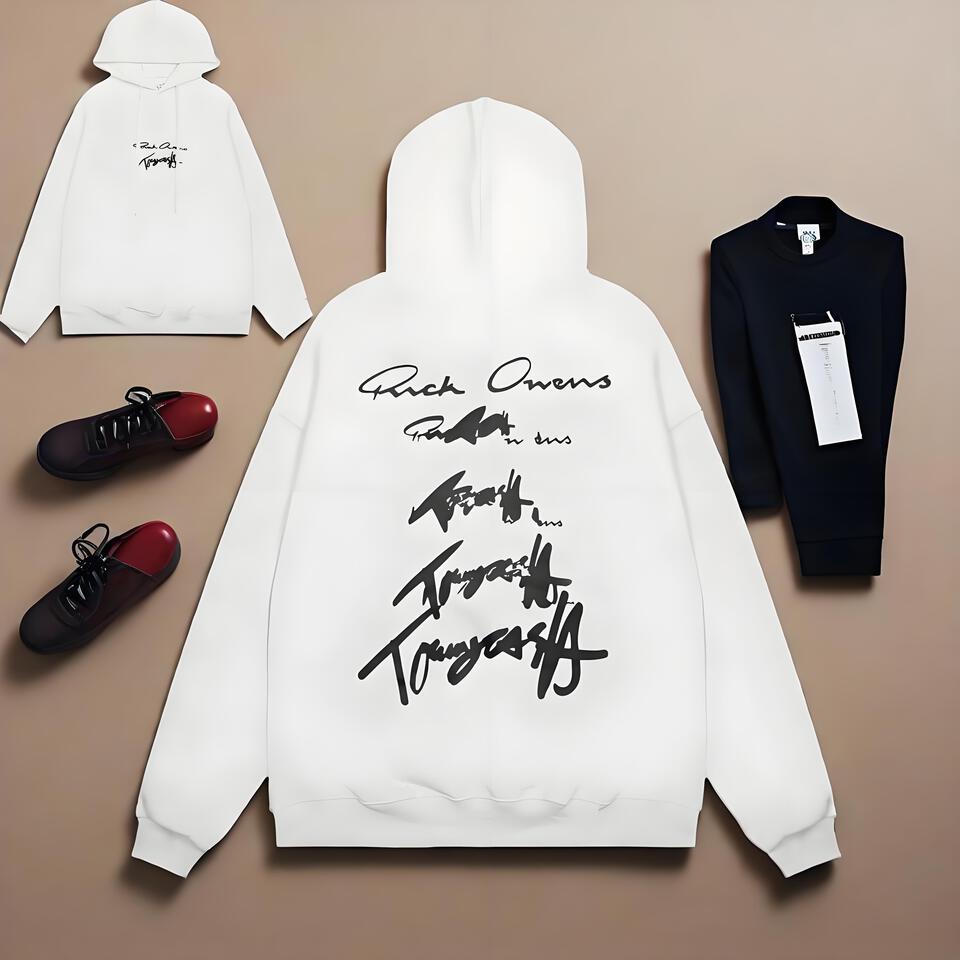 Rick Owens White Hoodie Unisex Oversized Cotton Streetwear