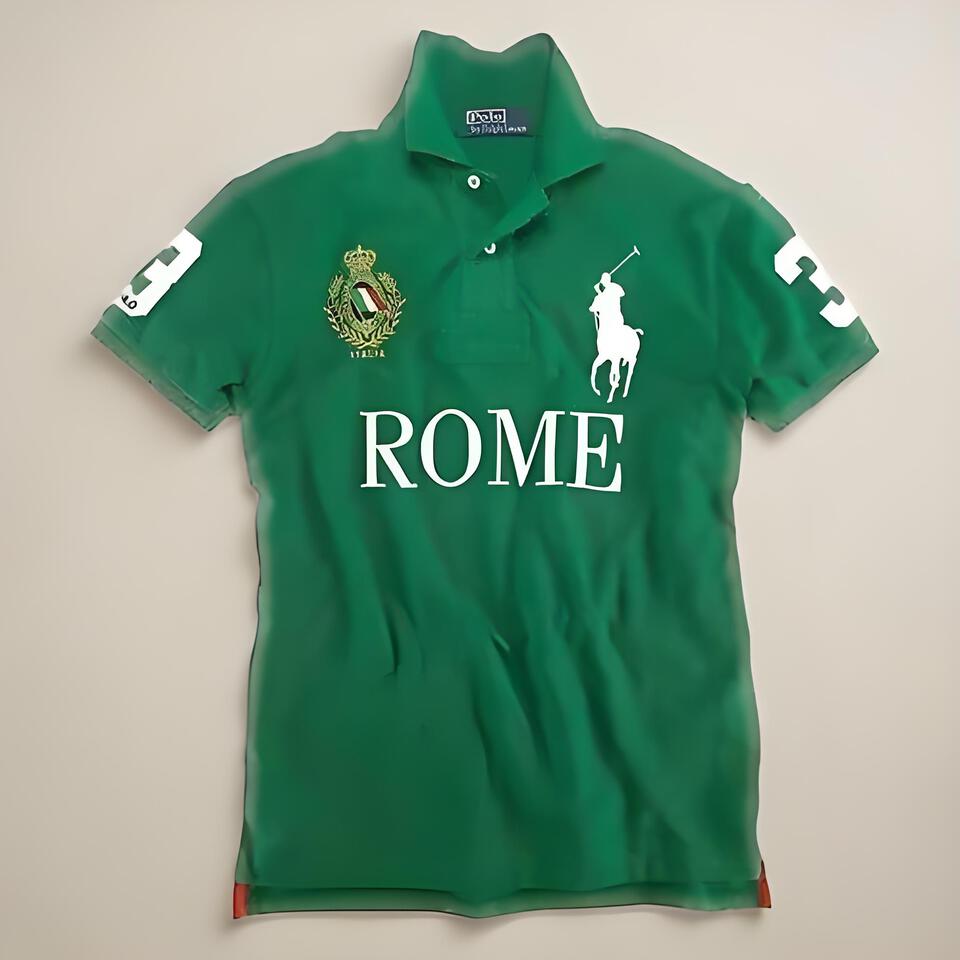 Rome Green Cotton Polo Shirt Embroidered Logo