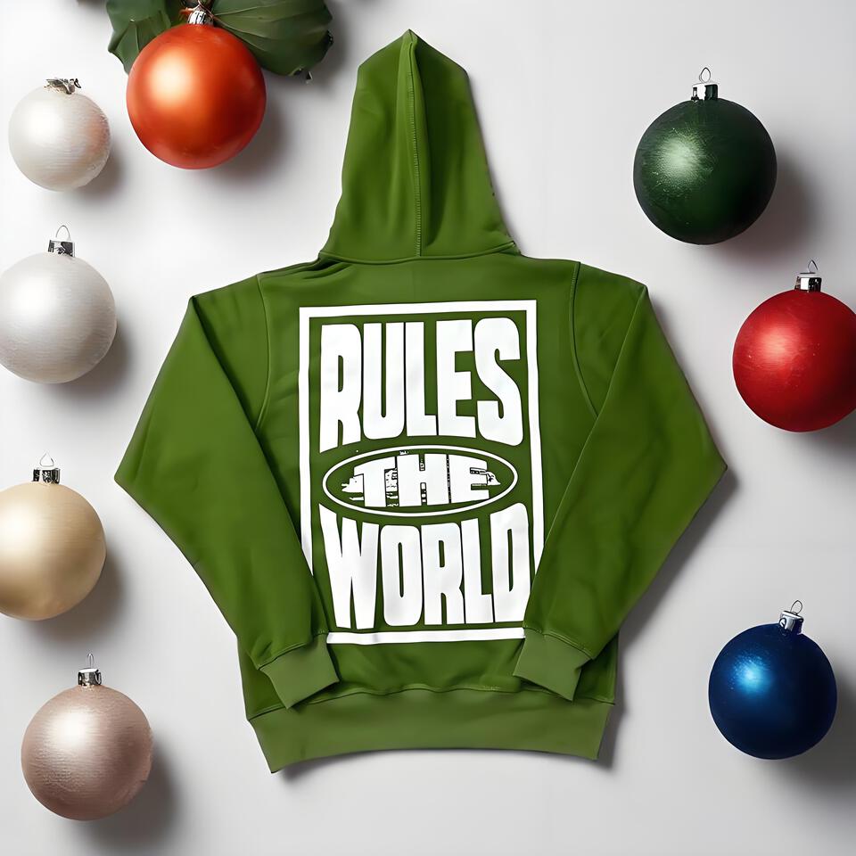 Rules The World Green Cotton Hoodie Unisex Streetwear Pullover