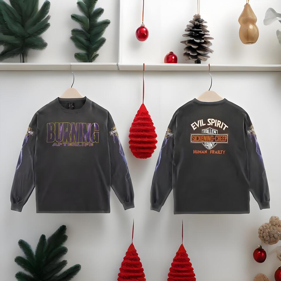 SAINT ARMY Black Loose Lightning Print Unisex Long Sleeve Tee