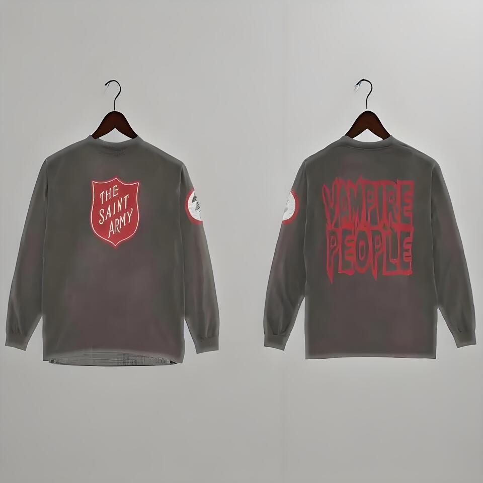 Saint Army Vintage Gray Distressed Cotton Long Sleeve T-Shirt Unisex