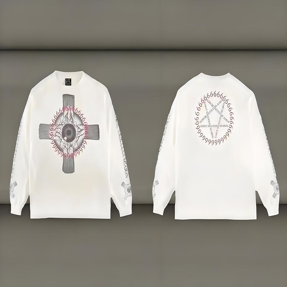 SAINT ARMY White Long Sleeve T-Shirt Street Style Print