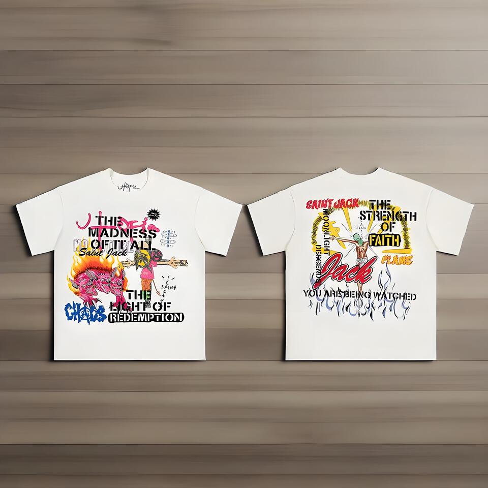 Saint Jack White Cotton Unisex Loose Fit Print T-Shirt