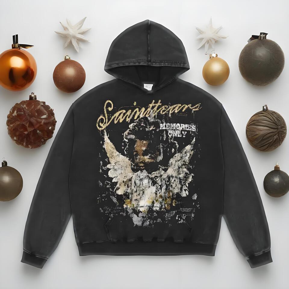 Saint Michael Black Hoodie Vintage Street Unisex Loose Fit