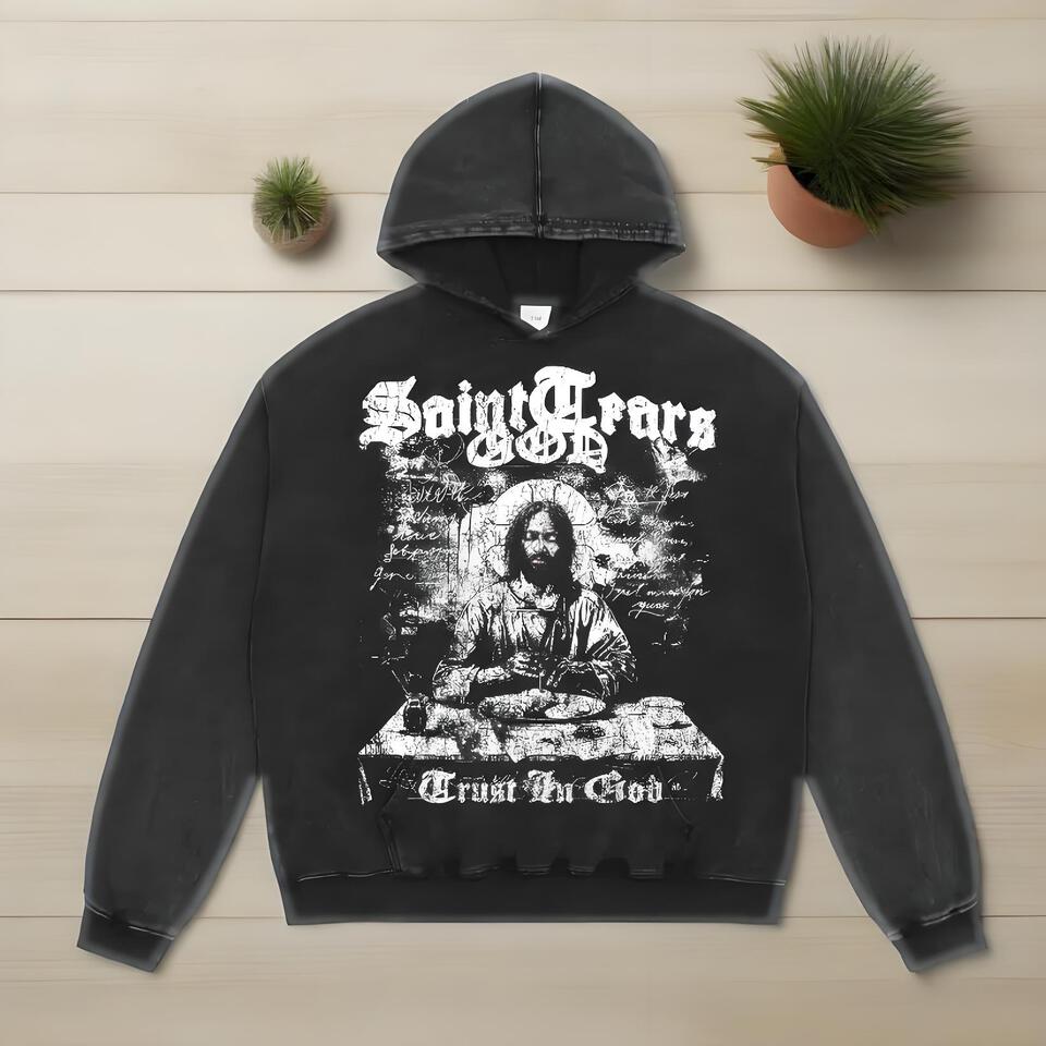 Saint Tears Black Cotton Hooded Sweatshirt