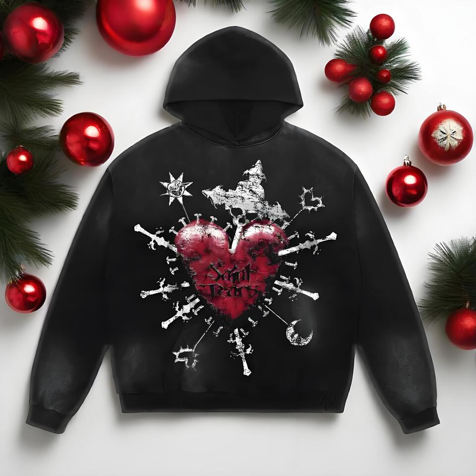 Saint Tears Black Cotton Hoodie Dark Style