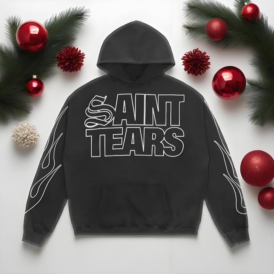 Saint Tears Black Hoodie Unisex Streetwear Cotton Sweatshirt