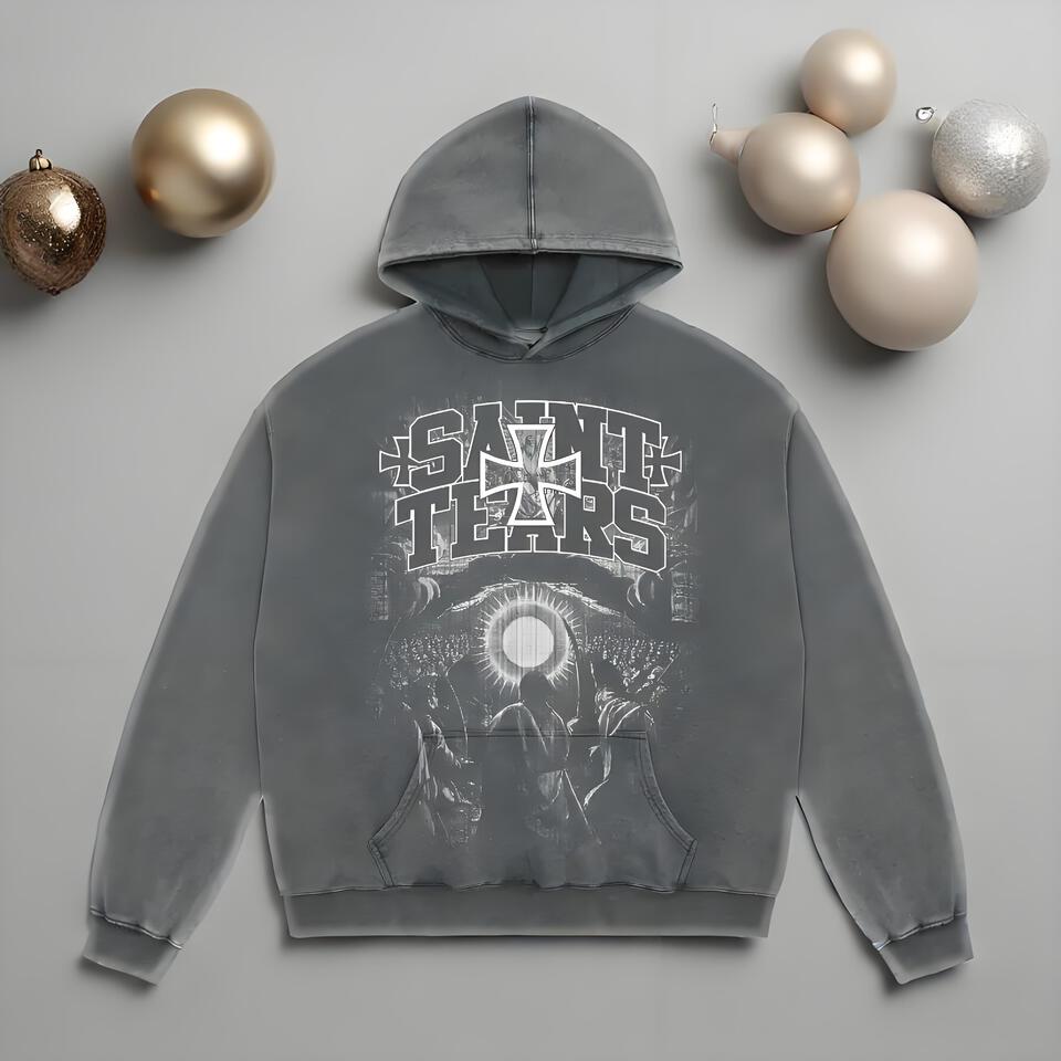 SAINT TEARS Gray Vintage Cotton Hooded Sweatshirt