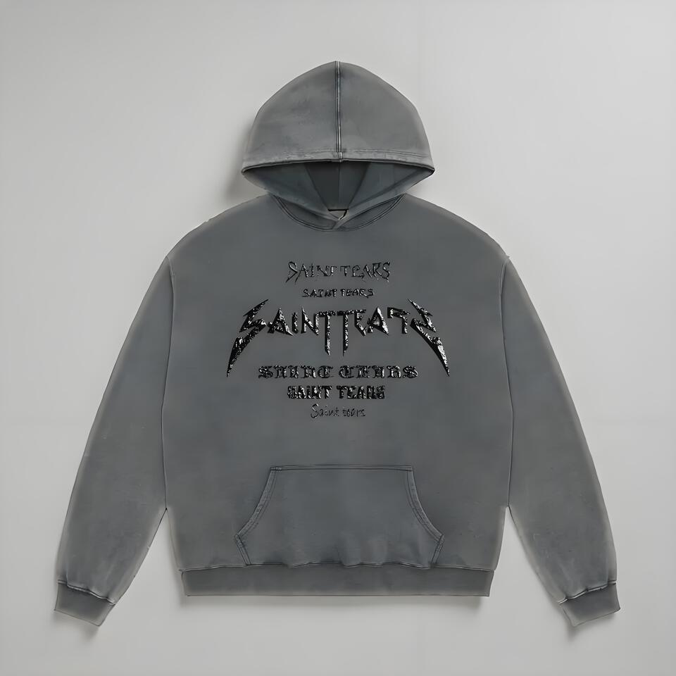 Saint Tears Gray Washed Hoodie Unisex Streetwear
