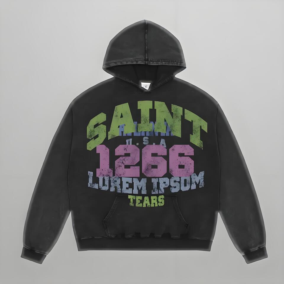 Saint Tears Vintage Washed Hoodie Unisex Streetwear Print