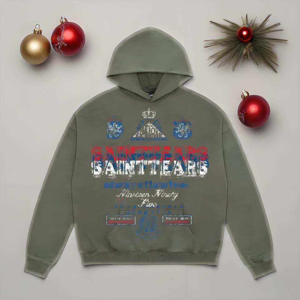 SAINTEARS Military Green Unisex Hoodie Retro Streetwear