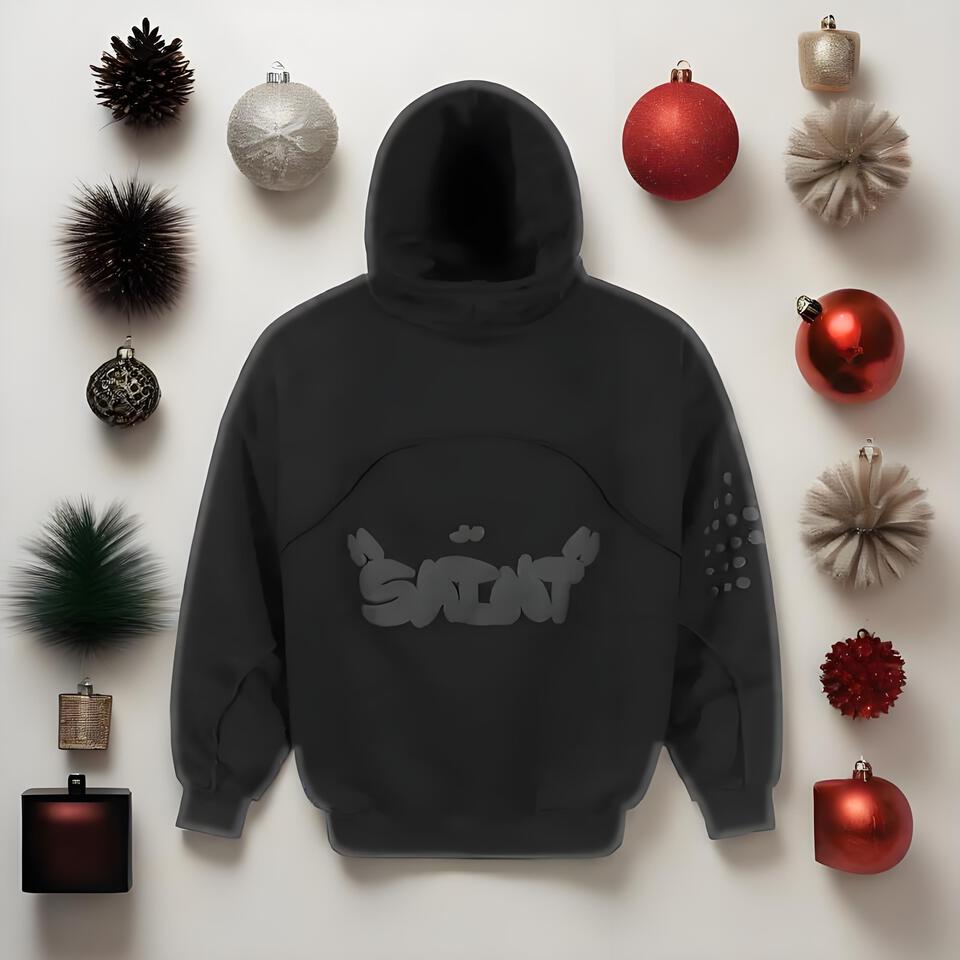 Saintsaint Black Cotton Hoodie Unisex Streetwear Oversized