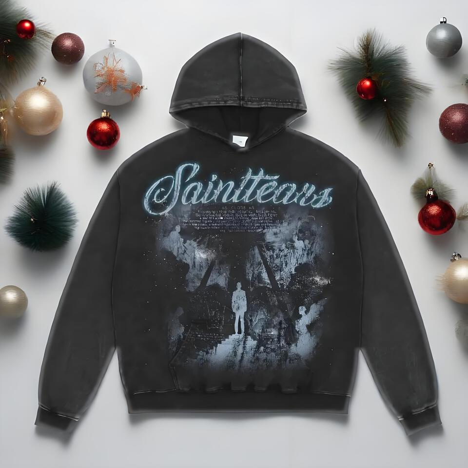Sainttears Black Distressed Cotton Hoodie