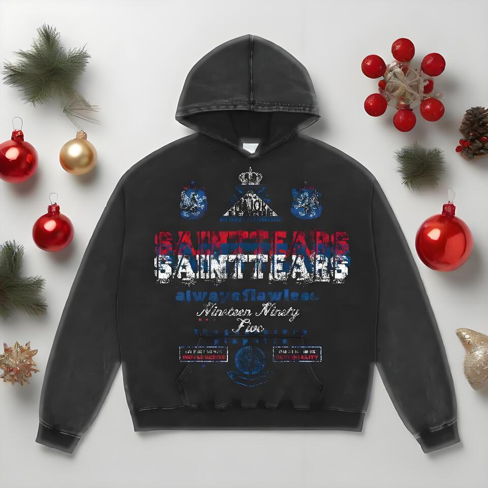Sainttears Black Vintage Cotton Hooded Sweatshirt