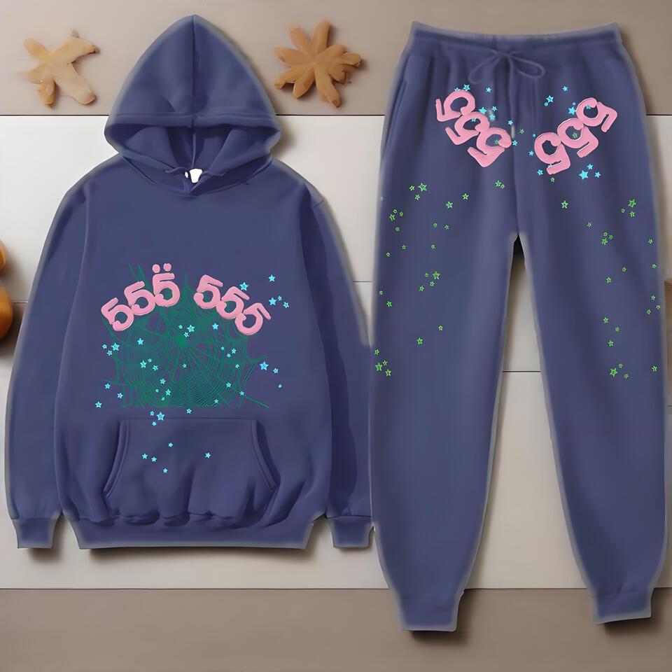 Shenlan 555 Spider Web Star Hoodie Sweatpants Set Unisex