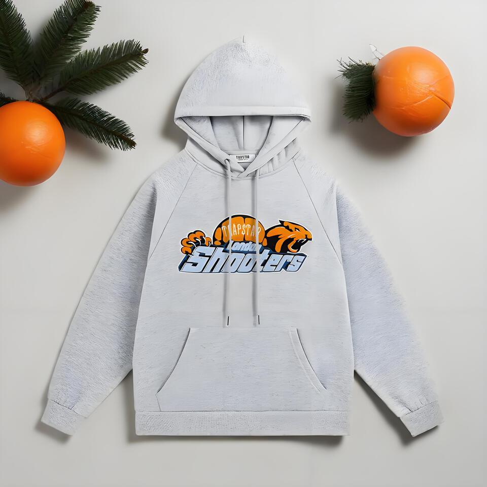 Shooters Grey Cotton Hoodie Unisex Streetwear Casual Style