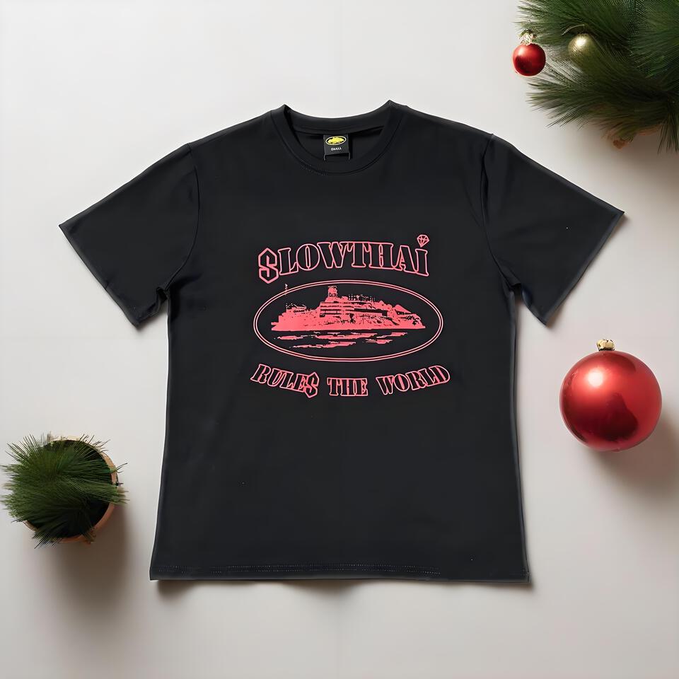 SLOWTHAI Black Cotton T-Shirt Unisex Streetwear Print Tee