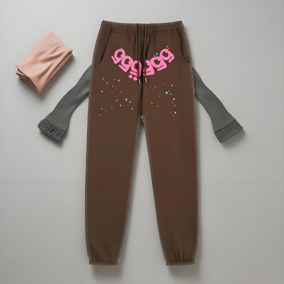 Sp5der Bape Brown Cotton Jogger Pants Unisex Streetwear