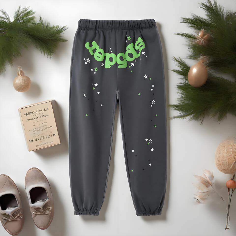 SP5DER Black Cotton Ankle Pants Unisex Streetwear