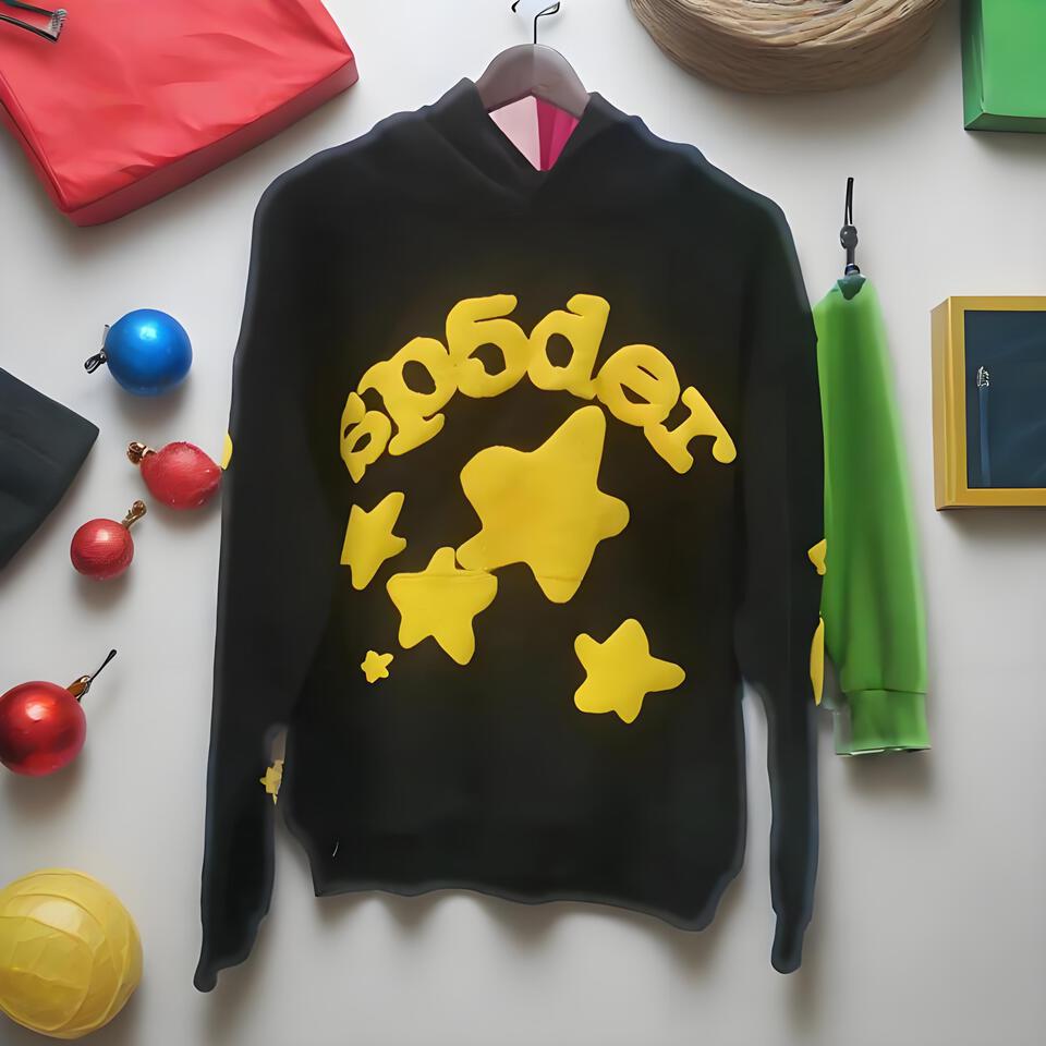 Sp5der Black Cotton Hooded Sweatshirt