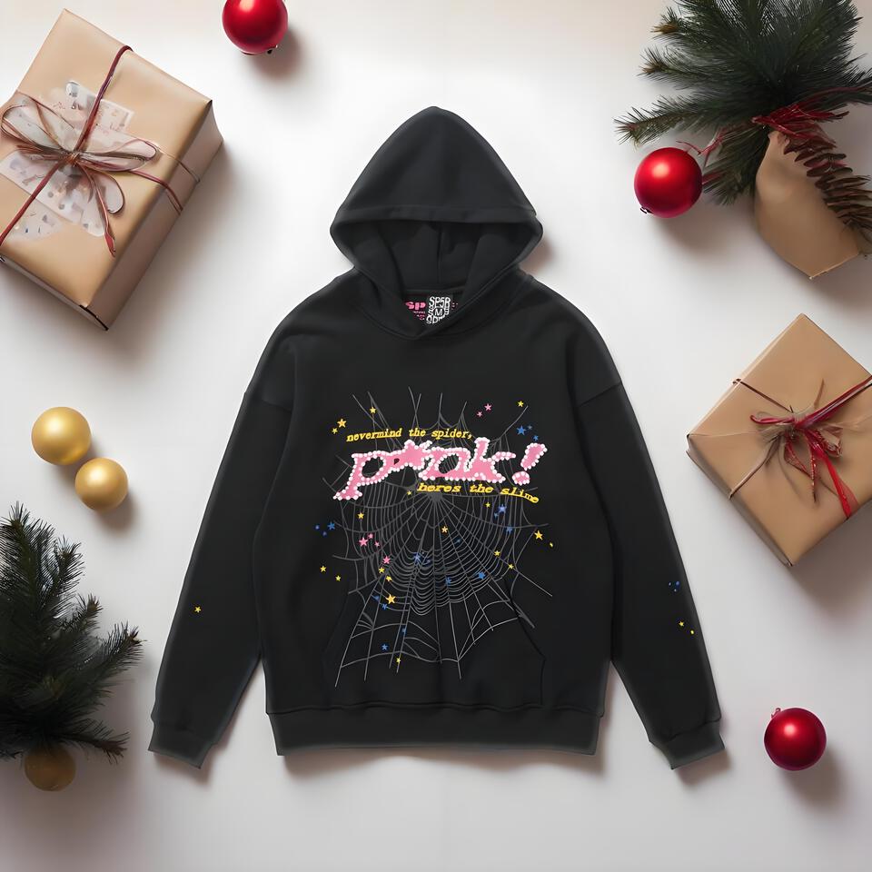 Sp5der Black Cotton Hoodie Unisex Spider Web Streetwear