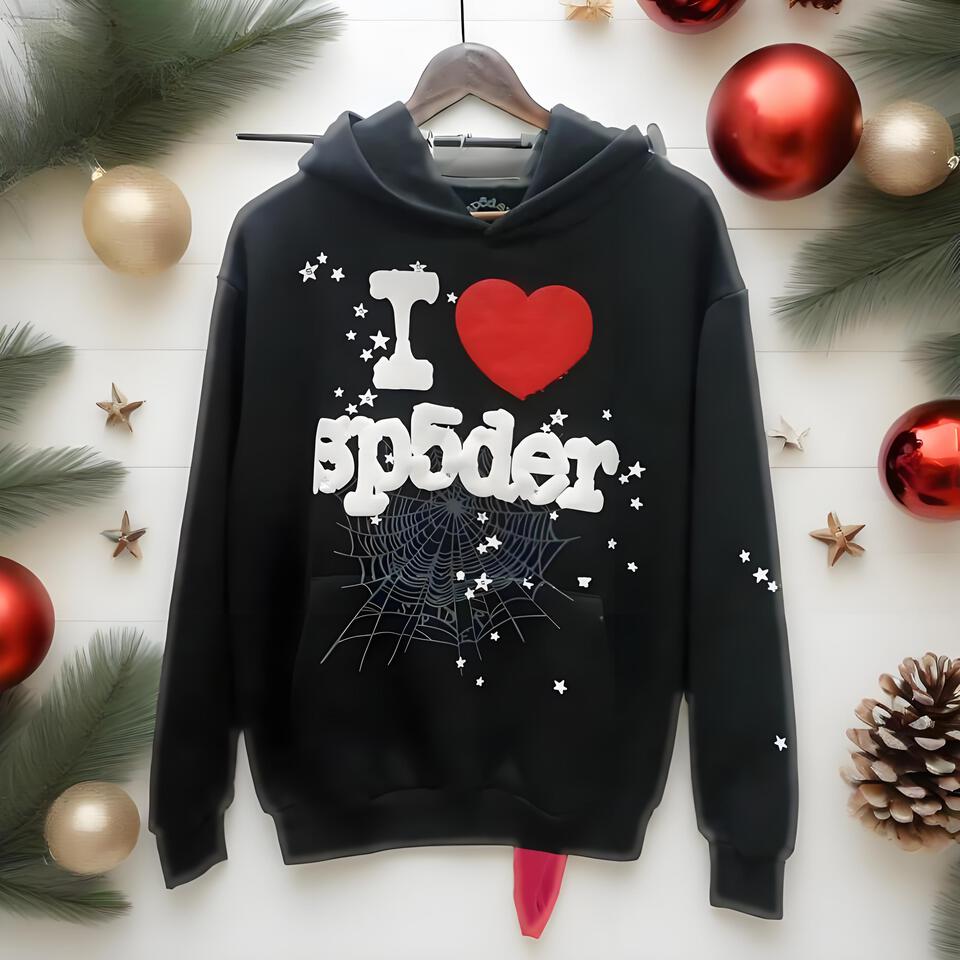 Sp5der Black Cotton Hoodie Unisex Streetwear Essential