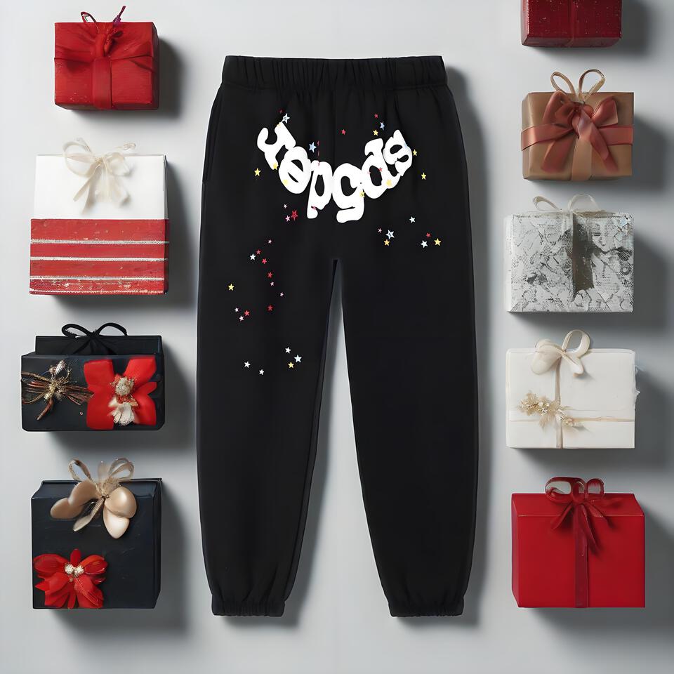 Sp5der Black Cotton Joggers Streetwear Unisex