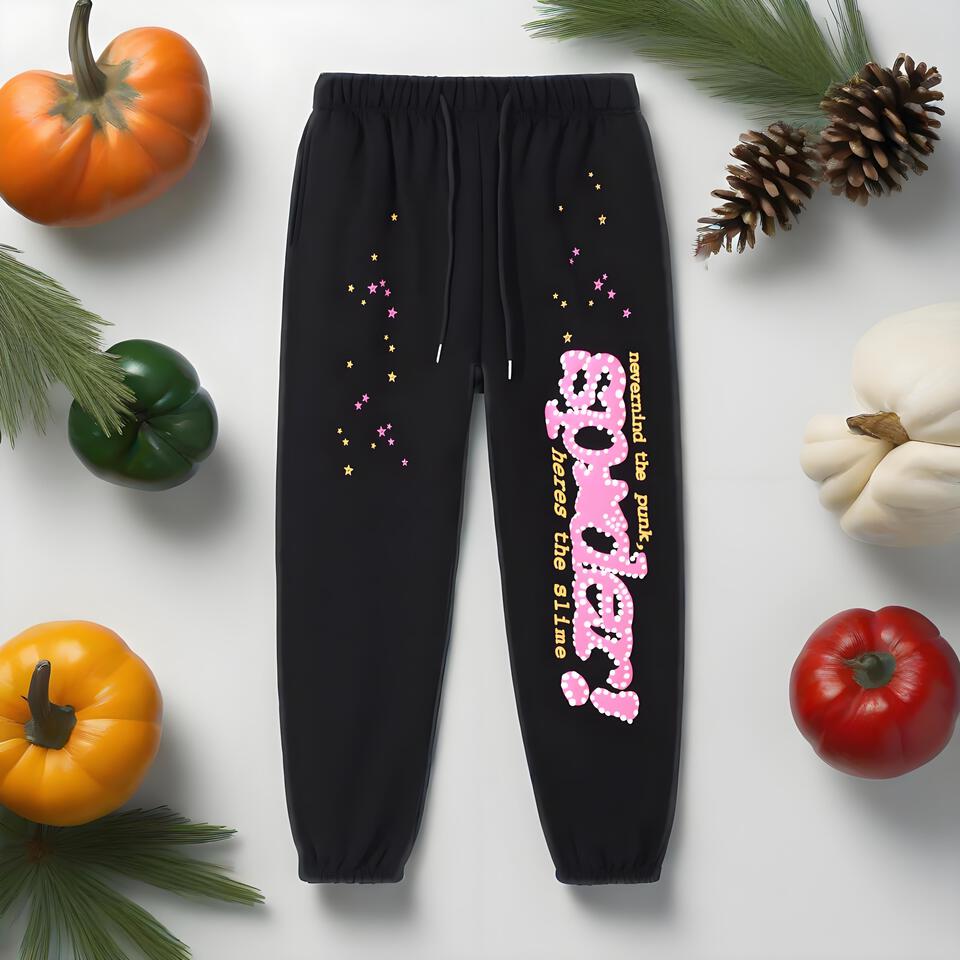 Sp5der Black Cotton Joggers Unisex Casual Pants