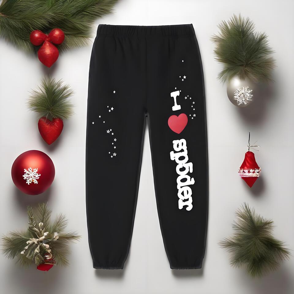 SP5DER Black Cotton Joggers Unisex Streetwear Pants