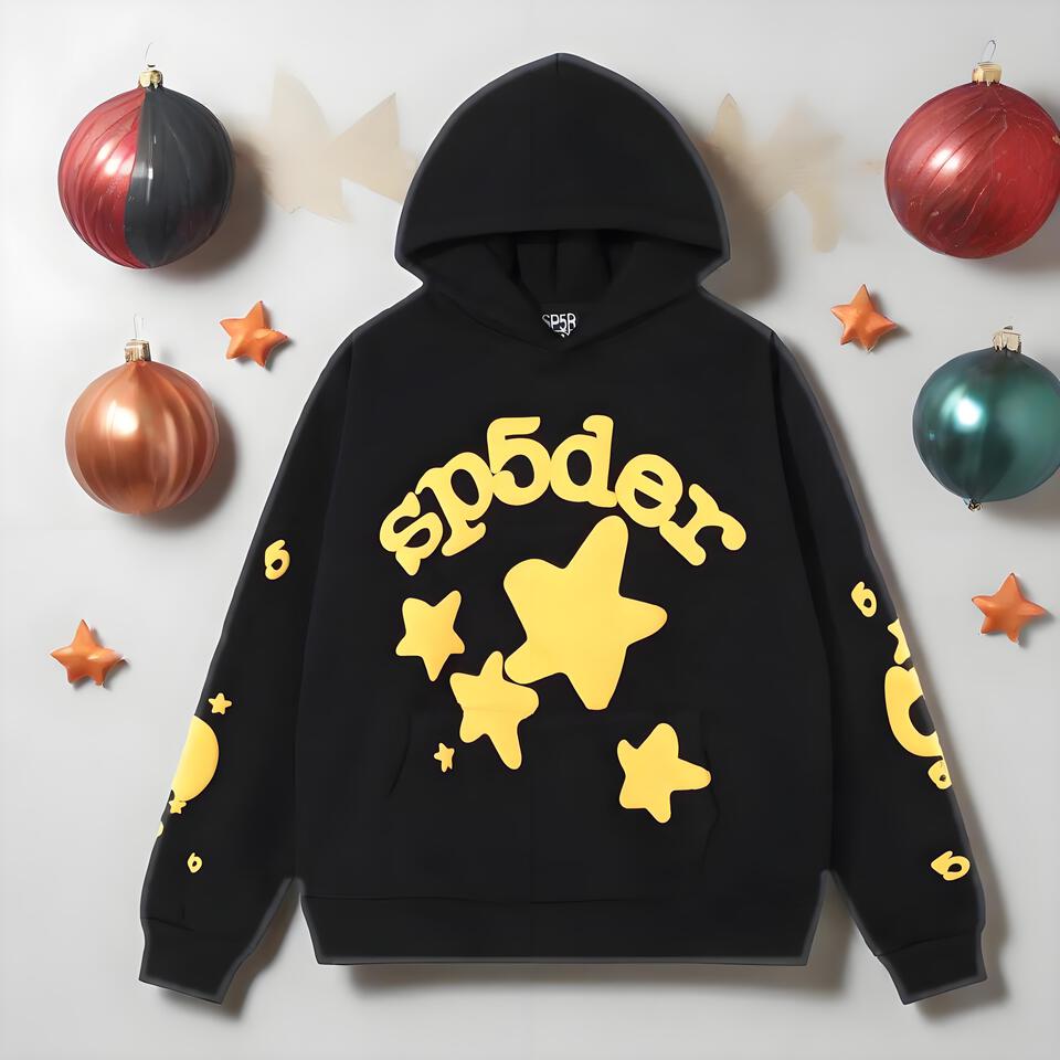 Sp5der Black Cotton Unisex Hoodie Streetwear Fashion