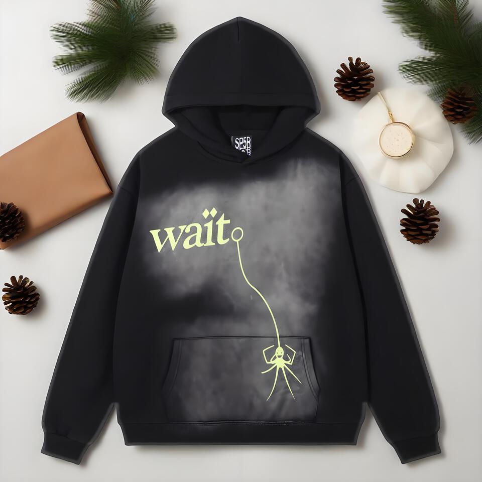 Sp5der Black Hoodie Unisex Cotton Streetwear Loose Print Sweatshirt
