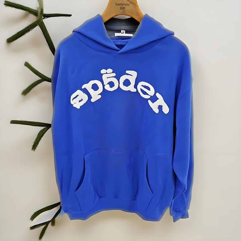 Sp5der Blue Unisex Hoodie Streetwear Casual Style