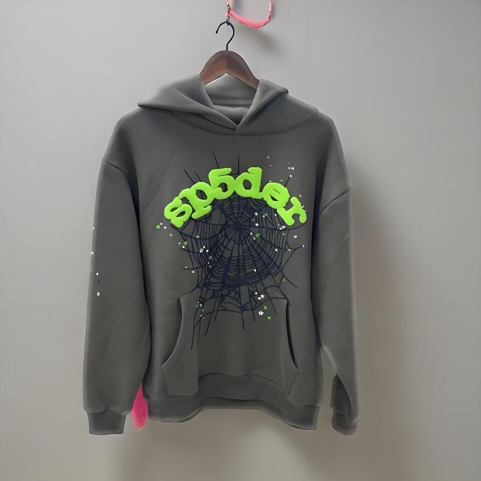SP5DER Gray Fleece Hooded Sweatshirt