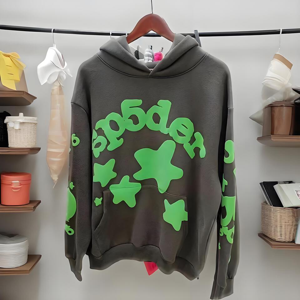 Sp5der Gray Hooded Cotton Streetwear Unisex Printed Sweatshirt