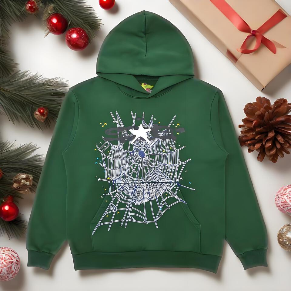 Sp5der Green Hooded Sweatshirt Unisex Cotton Streetwear