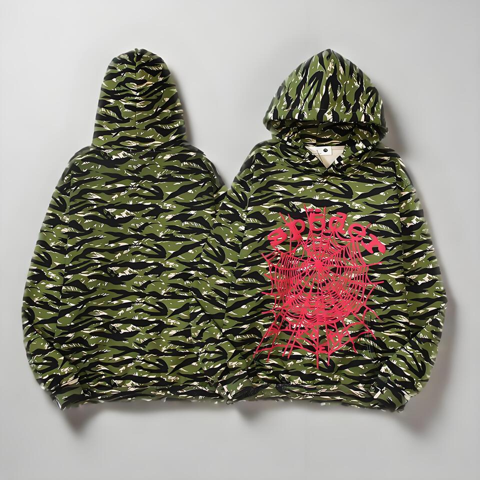 Sp5der Green Tiger Camo Hoodie Unisex Streetwear Fashion
