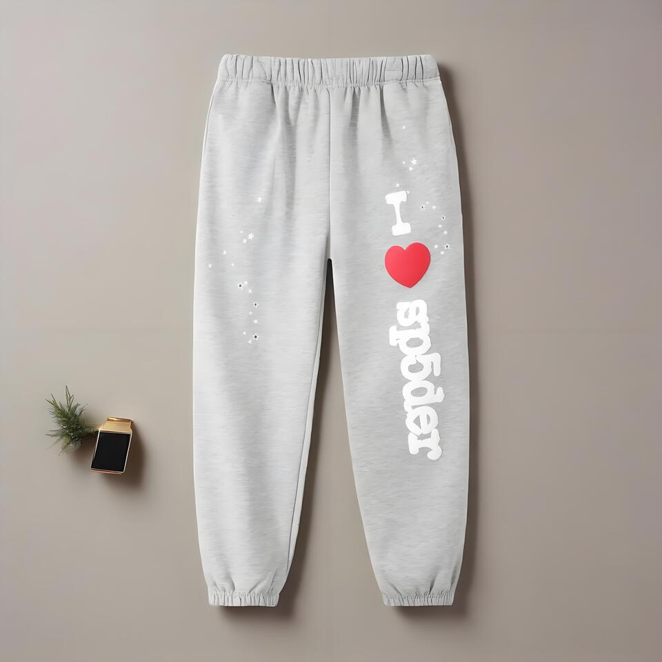 SP5DER Grey Cotton Casual Joggers Unisex Drawstring Pants