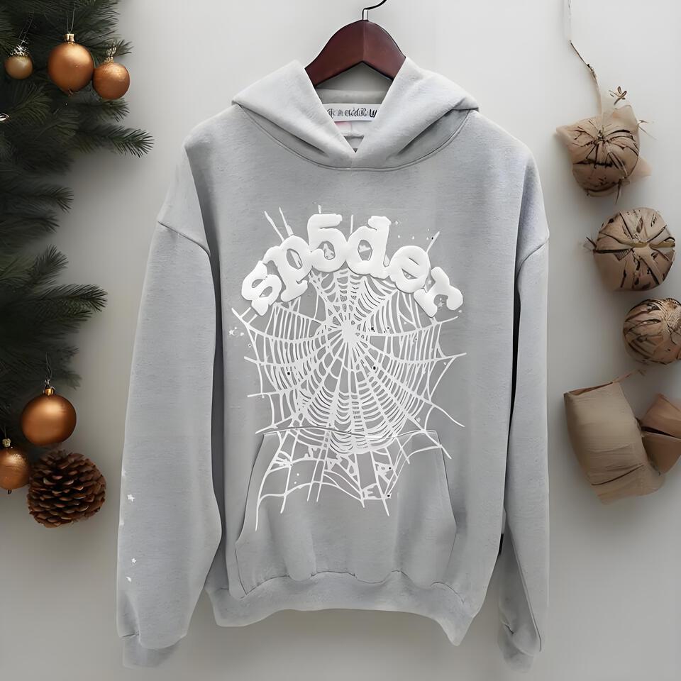 Sp5der Grey Cotton Hoodie Streetwear Loose Fit