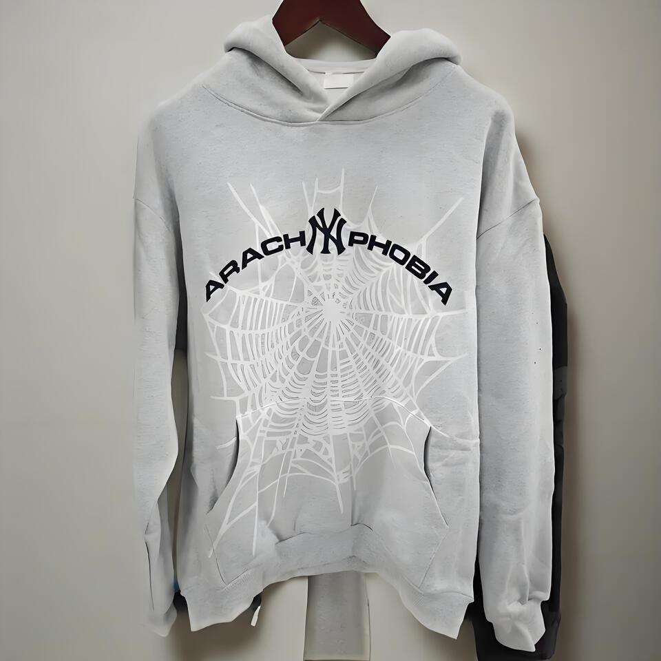 Sp5der Grey Cotton Street Hoodie Sweatshirt