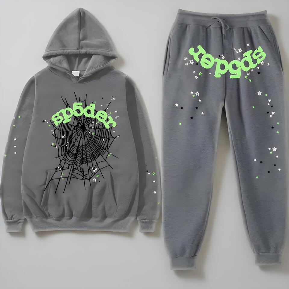 Sp5der Grey Spiderweb Hoodie And Joggers Set