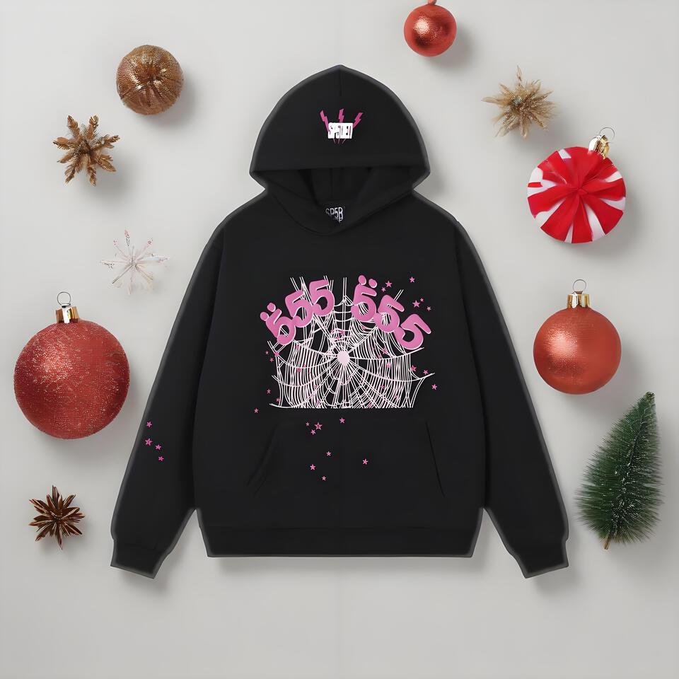 Sp5der Hooded Black Cotton Sweatshirt Unisex Streetwear