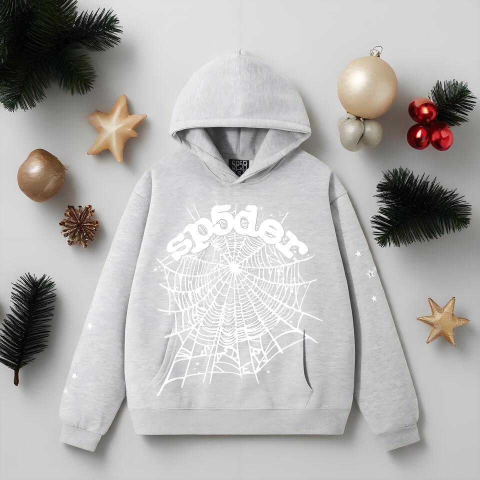 SP5DER Hooded Cotton Sweatshirt Unisex Streetwear Grey