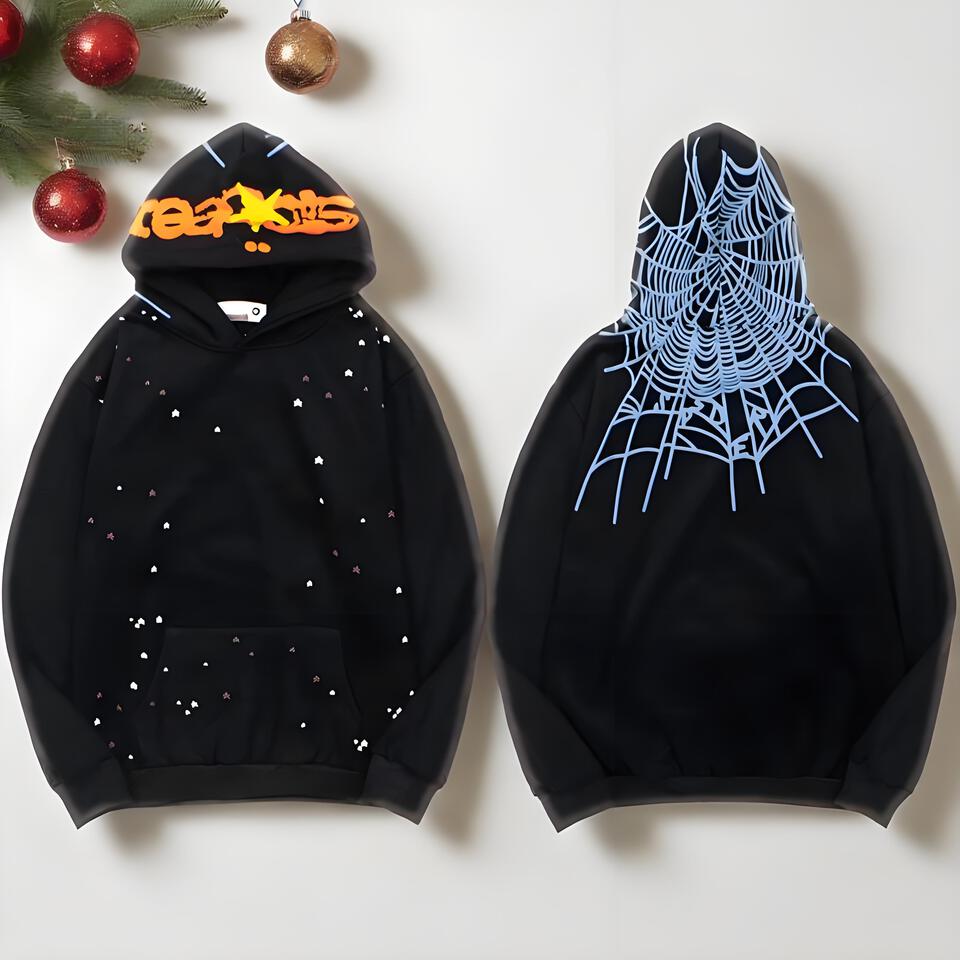 SP5DER Hooded Graffiti Unisex Cotton Sweatshirt Black