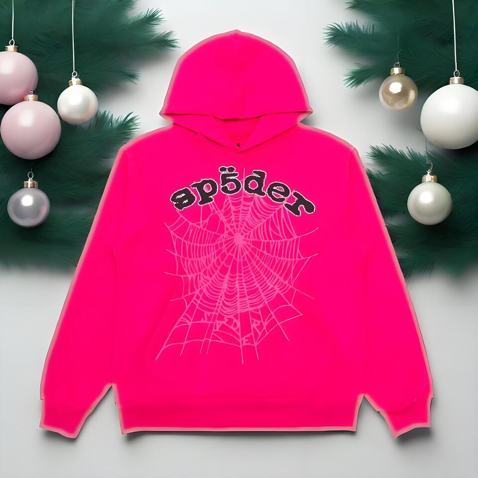 Sp5der Hooded Streetwear Sweatshirt In Bright Pink