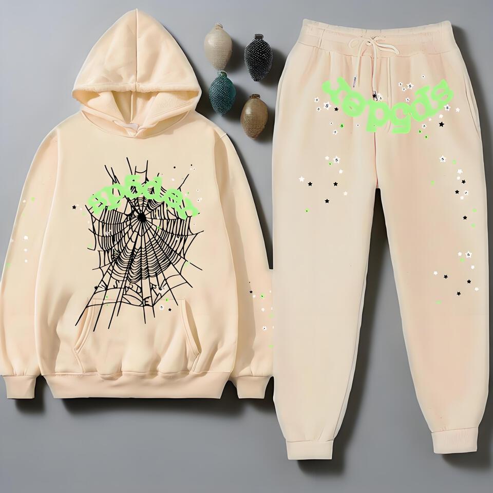 SP5DER Hoodie And Joggers Set Unisex Cotton Streetwear